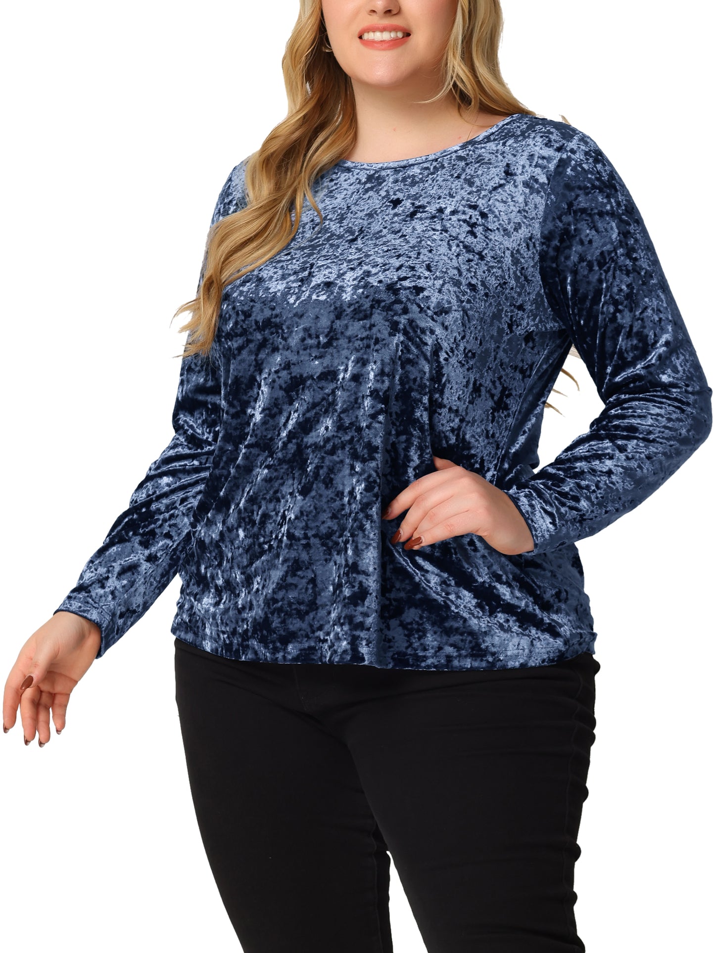 Women Plus SIze Velvet Top Tops Crew Neck Long Sleeve Vintage Retro T-Shirt