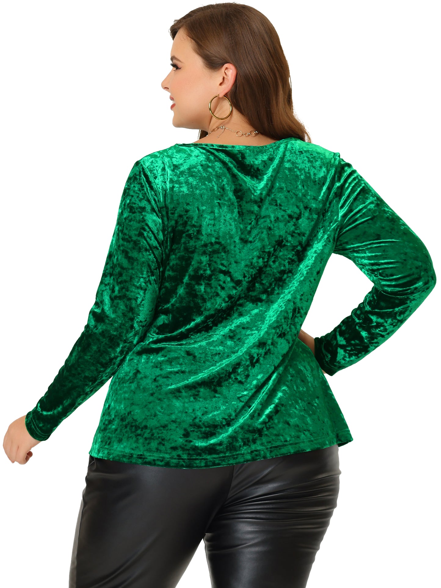 Women Plus SIze Velvet Top Tops Crew Neck Long Sleeve Vintage Retro T-Shirt