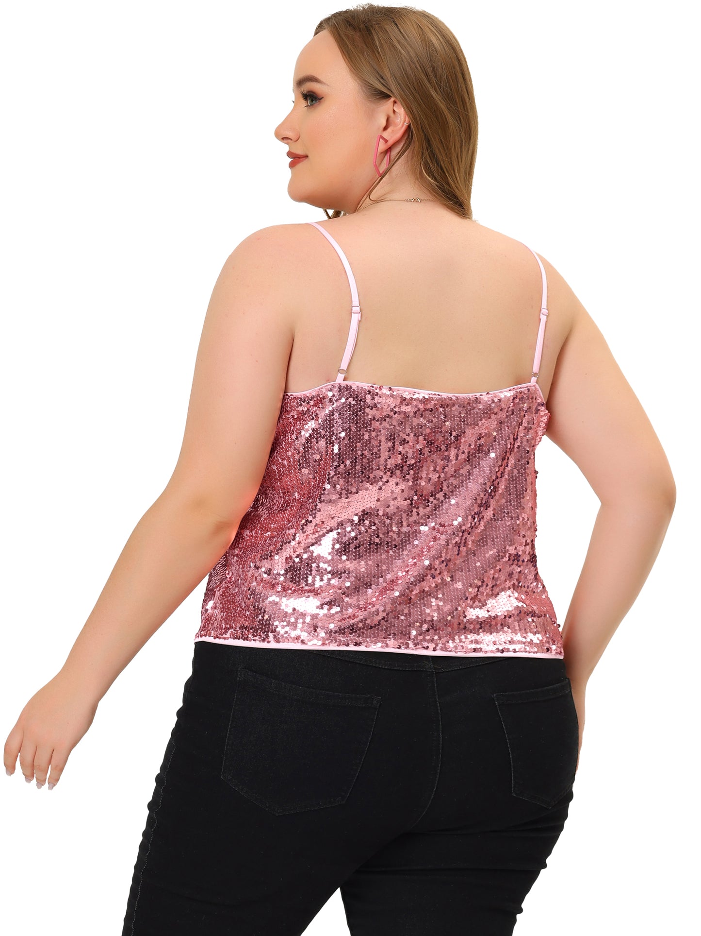 Women Plus Size Sparkle Sequin Cami Tops Backless Glitter Shimmer Tank Camisole