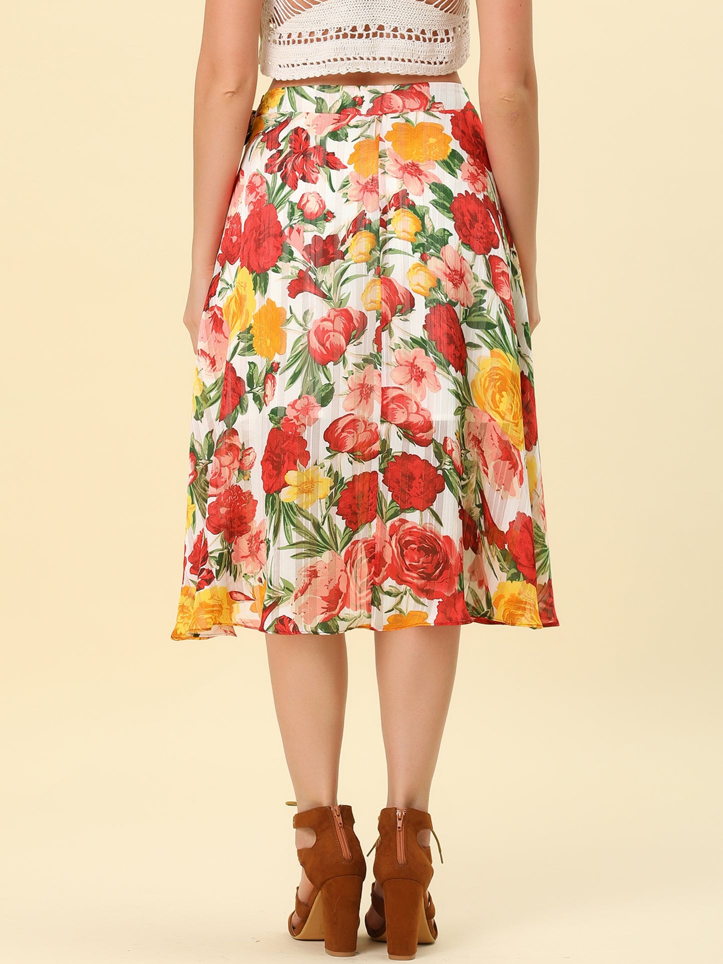 Falda hawaiana tropical para mujer con volantes, dobladillo plisado, lazo cruzado y estampado floral brillante