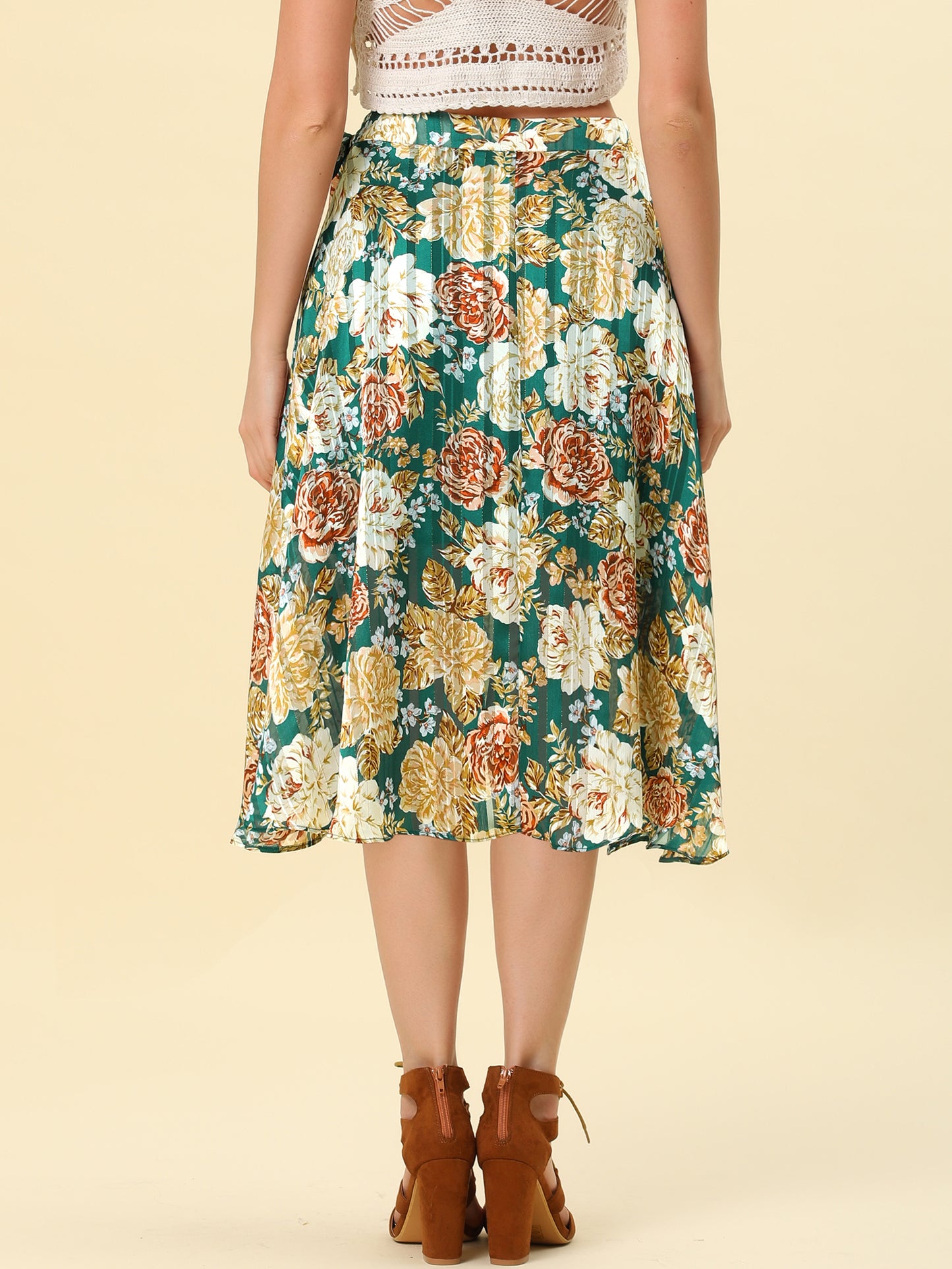 Women's Hawaiian Tropical Skirt Ruffle Pleated Hem Tie Wrap Glitter Floral Skirts