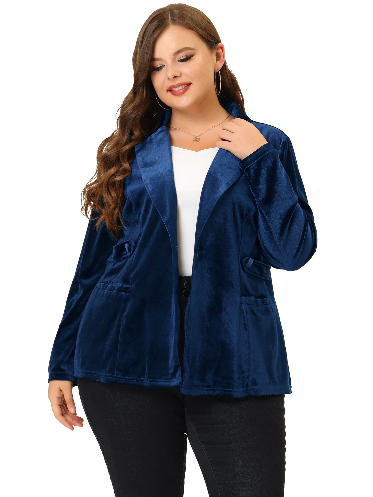 Women Vintage Plus Size Button Notched Lapel Casual Blazer Velvet Jacket