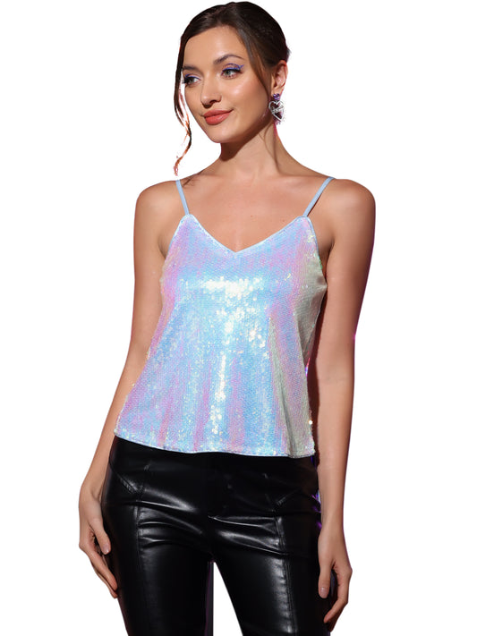 Women's Sequined Shining Camisole Club Party Glitter Disco Sparkle Cami Top
