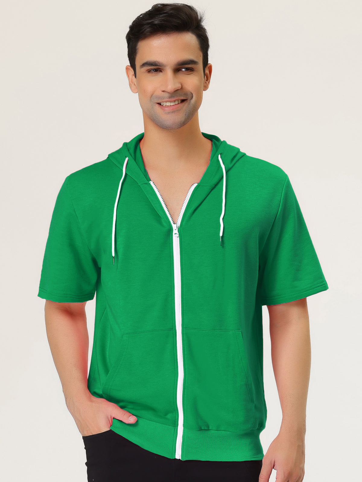 [PACK SALES] Men's 2 Pieces Summer Lightweight Zip Up Short Sleeves Hooded Sweatshirt
