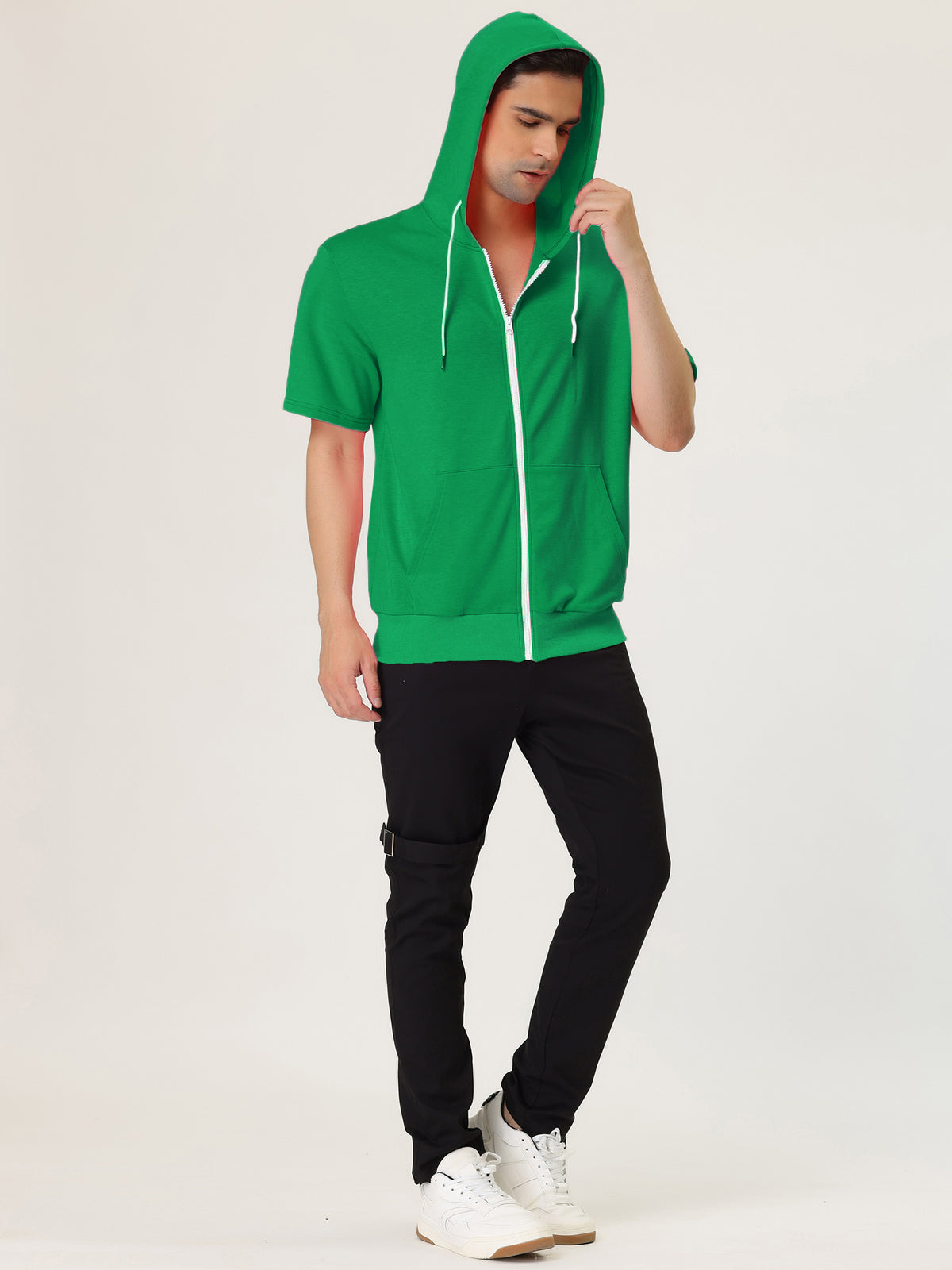[PACK SALES] Men's 2 Pieces Summer Lightweight Zip Up Short Sleeves Hooded Sweatshirt