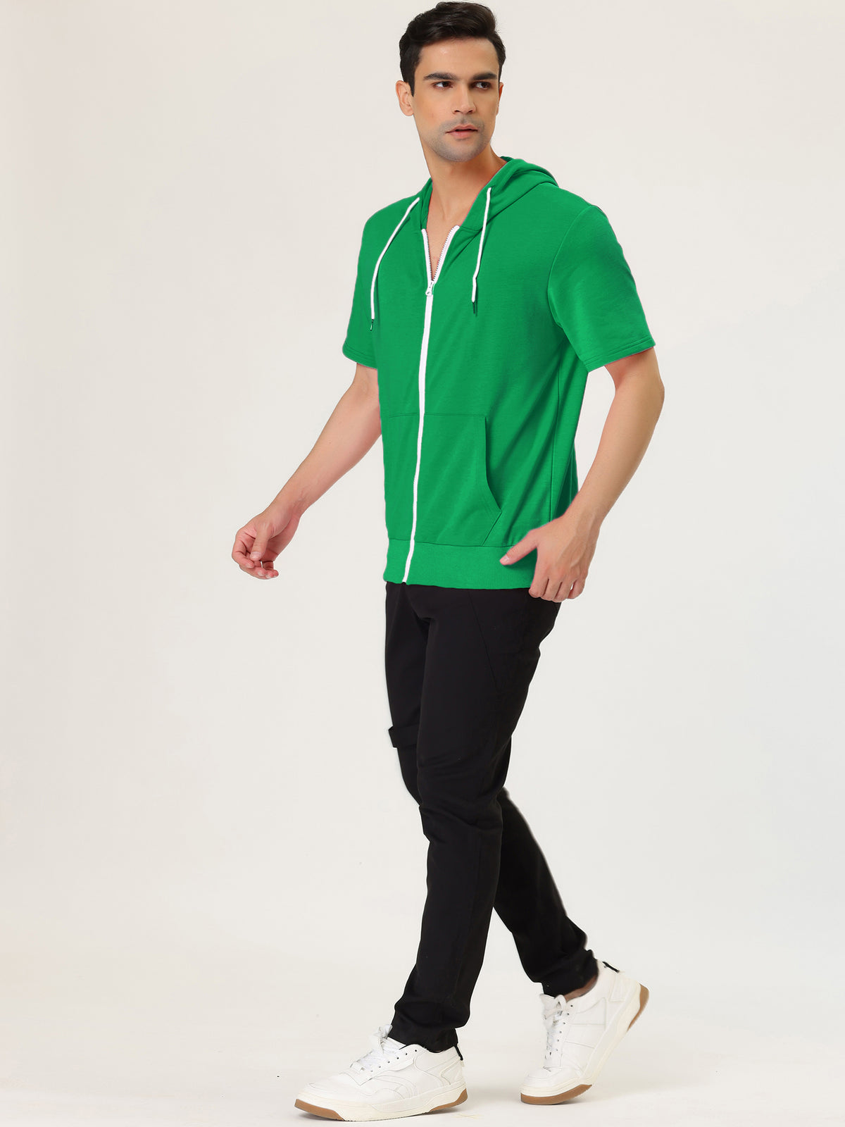 [PACK SALES] Men's 2 Pieces Summer Lightweight Zip Up Short Sleeves Hooded Sweatshirt