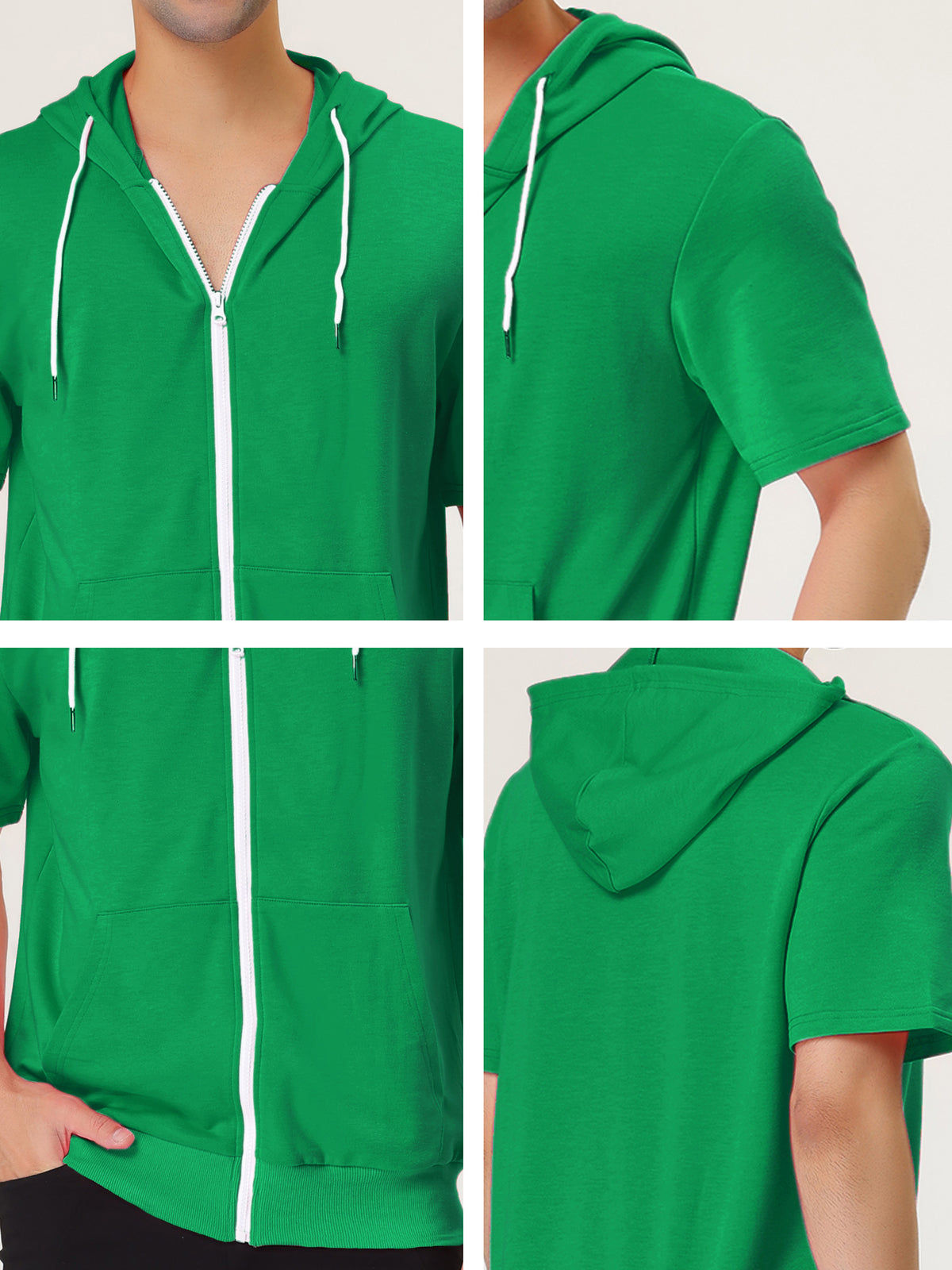 [PACK SALES] Men's 2 Pieces Summer Lightweight Zip Up Short Sleeves Hooded Sweatshirt