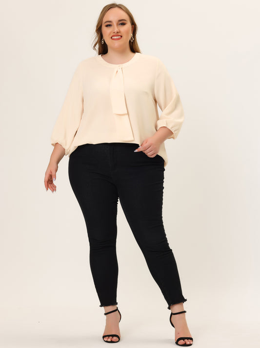 Blusa de gasa con cuello redondo y volantes para mujer, talla grande