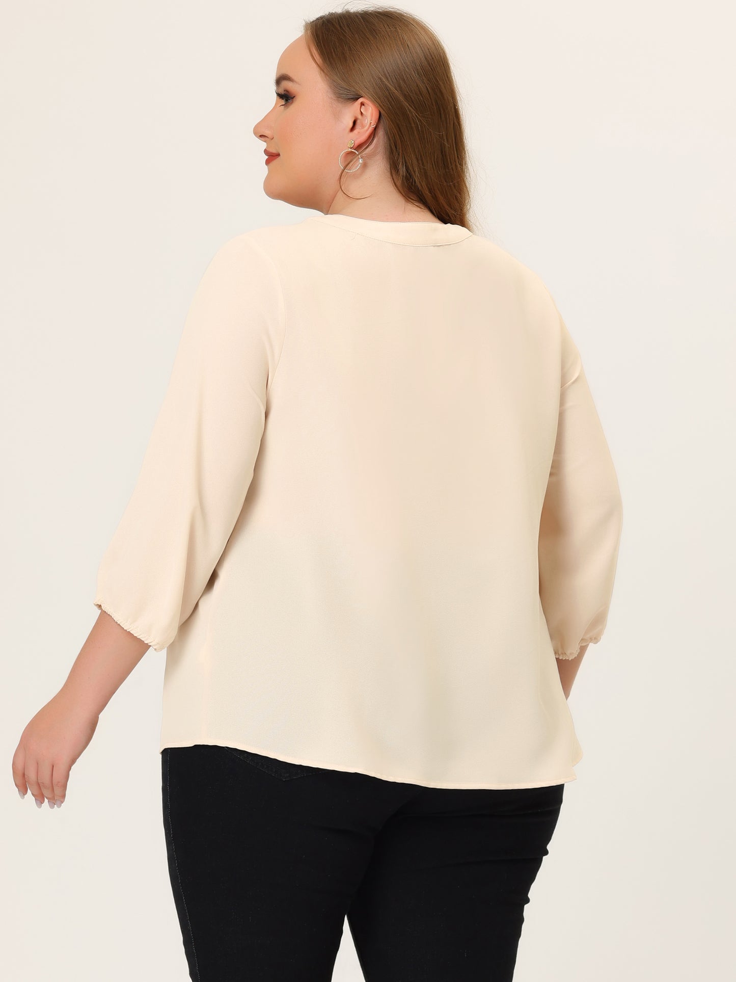 Blusa de gasa con cuello redondo y volantes para mujer, talla grande