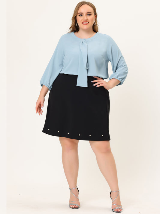 Blusa de gasa con cuello redondo y volantes para mujer, talla grande
