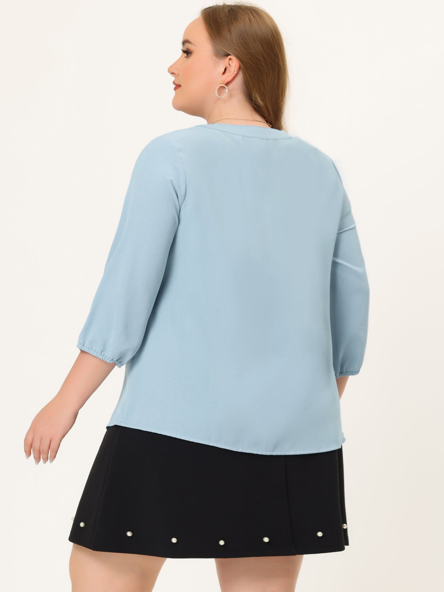 Blusa de gasa con cuello redondo y volantes para mujer, talla grande