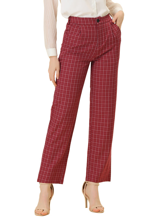 Pantalones a cuadros para mujer, cintura elástica, informales, para trabajo y oficina