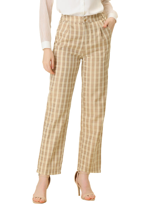 Pantalones a cuadros para mujer, cintura elástica, informales, para trabajo y oficina