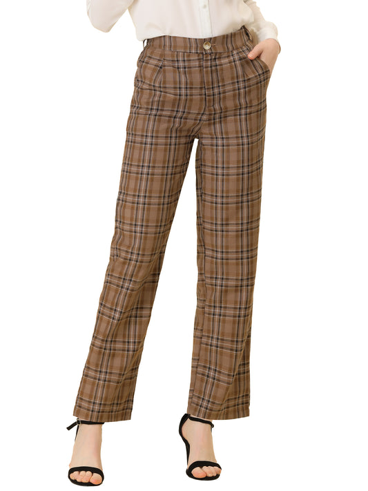 Pantalones a cuadros para mujer, cintura elástica, informales, para trabajo y oficina