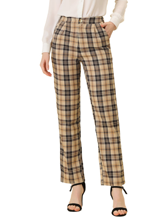 Pantalones a cuadros para mujer, cintura elástica, informales, para trabajo y oficina