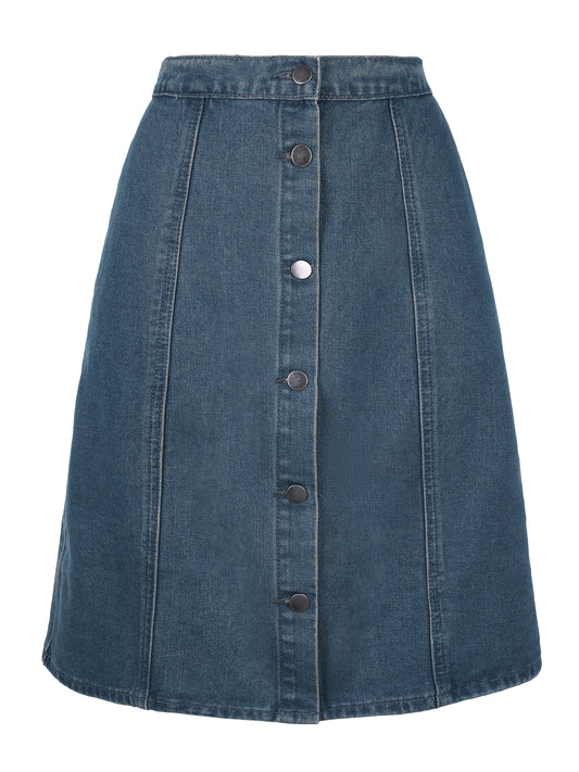 Women's Denim Skirts Summer Casual A-Line Short Button Down Jean Skirt (Available in Plus Size)
