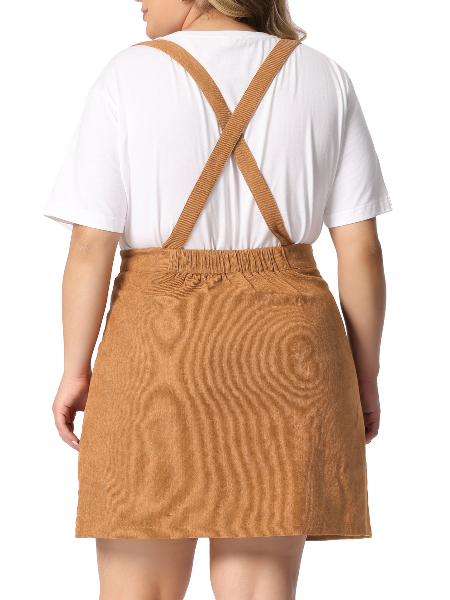 Falda de pana mini con tirantes, abotonada, acampanada y corte A para mujer, talla grande