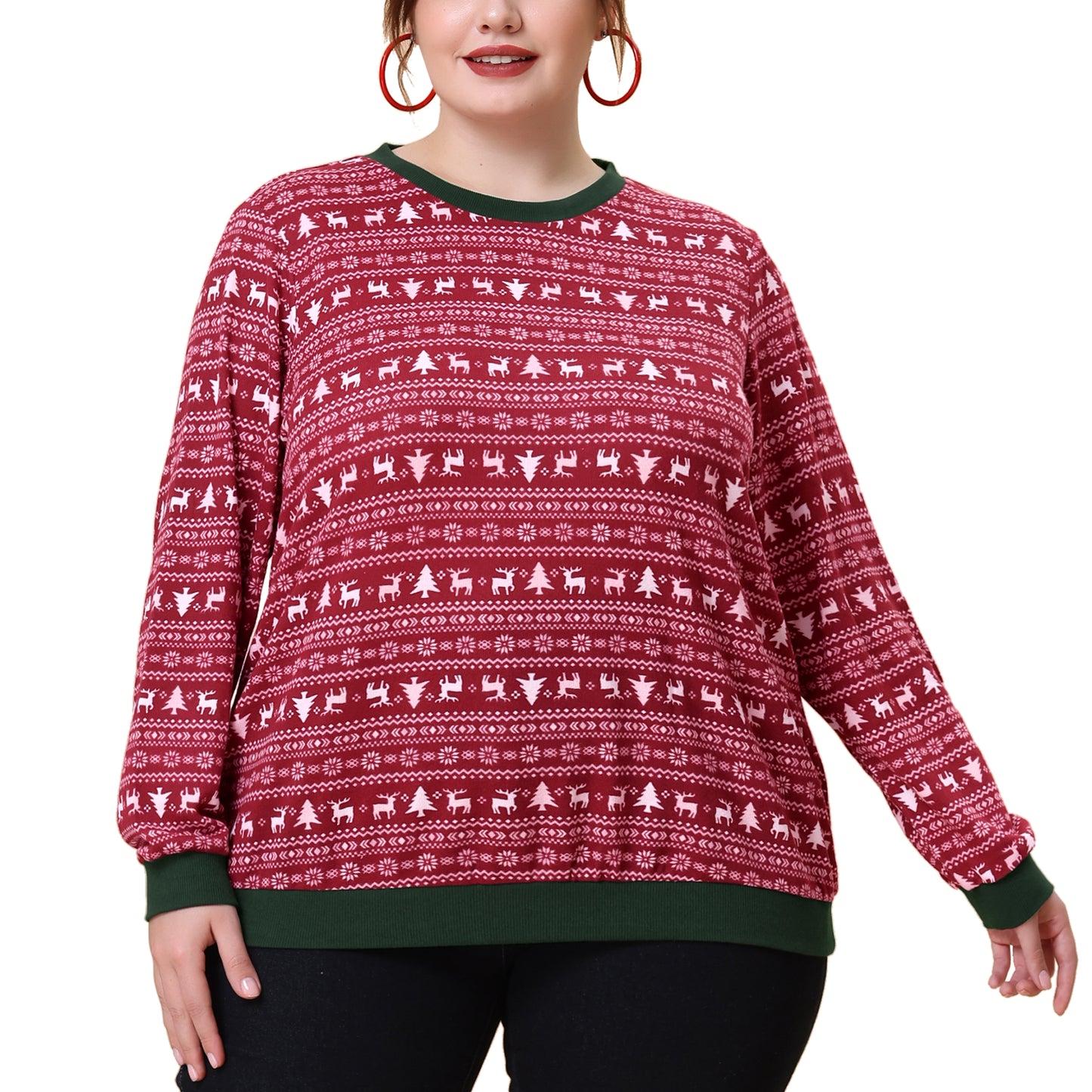 Women Plus Size Tops Long Sleeve Contrast Color Fall Knit Pullover