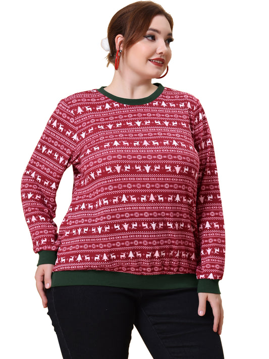 Women Plus Size Tops Long Sleeve Contrast Color Fall Knit Pullover