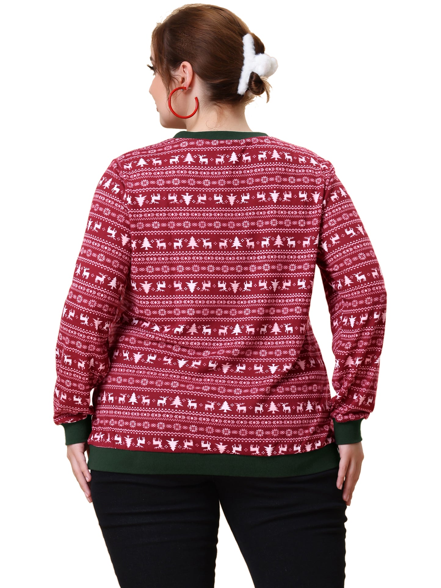 Women Plus Size Tops Long Sleeve Contrast Color Fall Knit Pullover