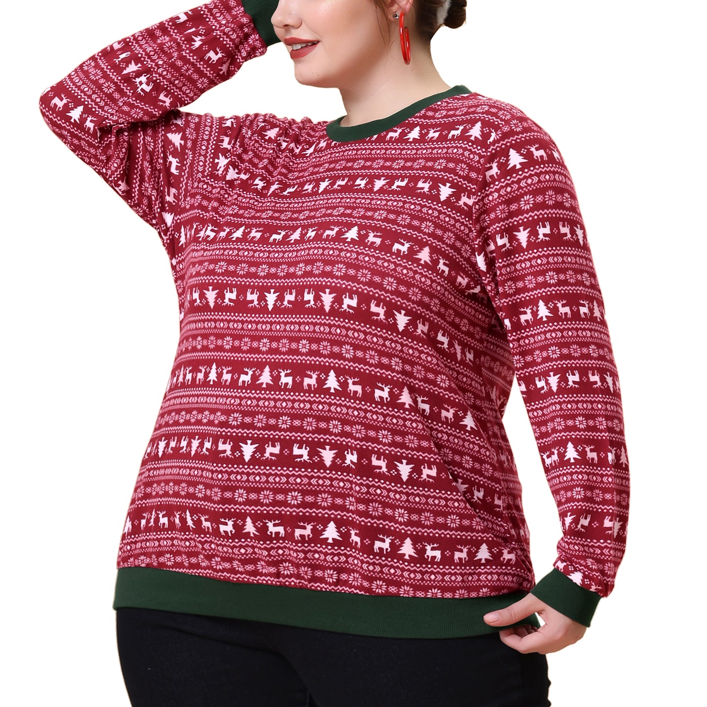 Women Plus Size Tops Long Sleeve Contrast Color Fall Knit Pullover