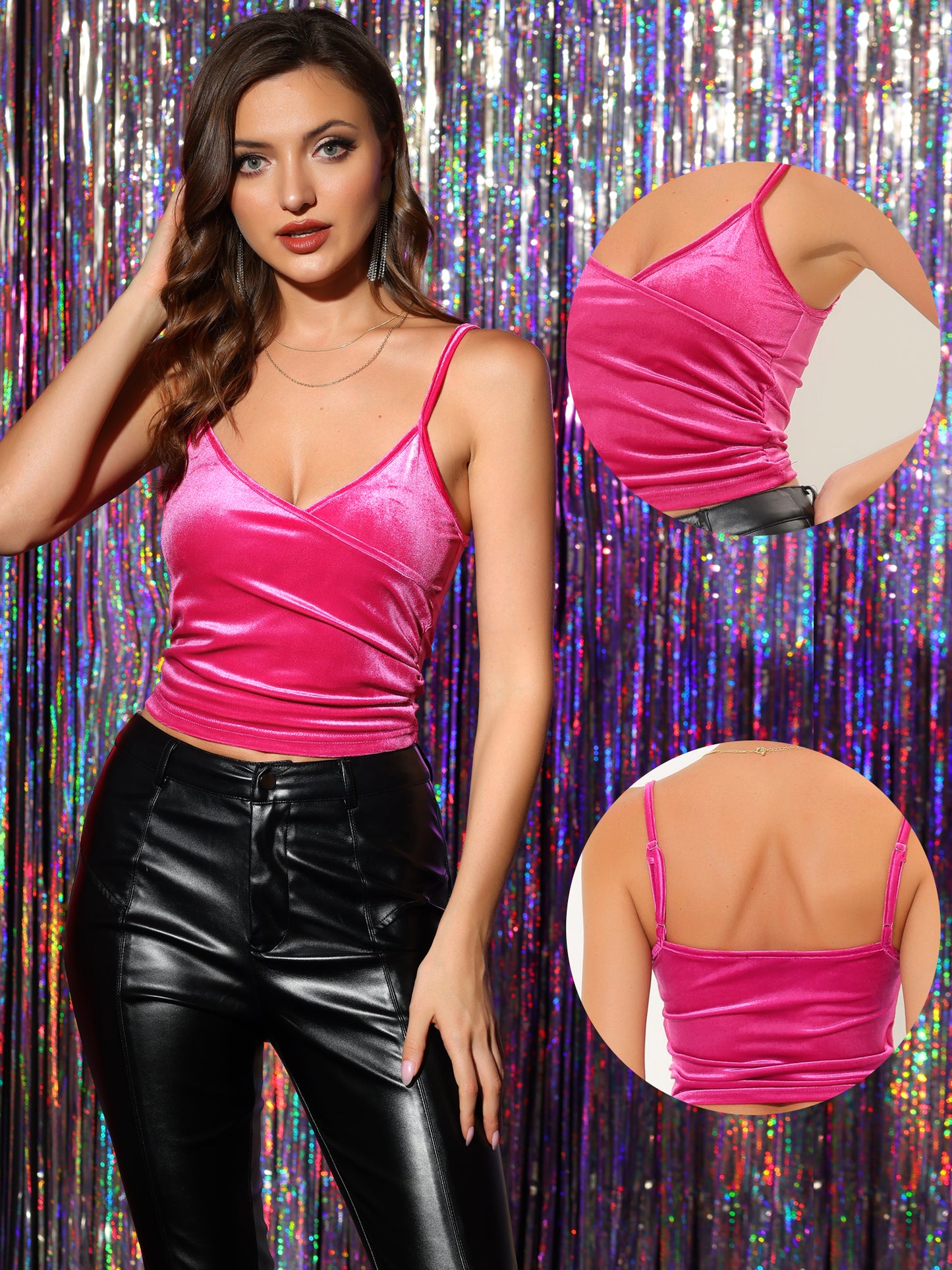 Women's Wrap Crop Top Party Spaghetti Strap Velvet Cami Tops