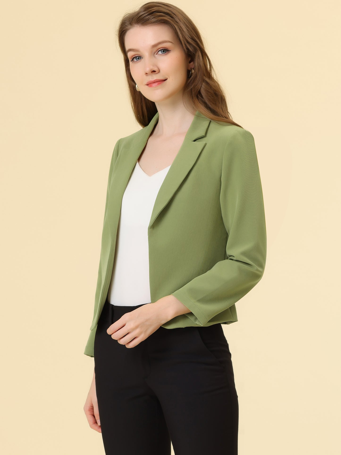 Women's Open Front Business Casual Lightweight Crop Blazer (Available in Plus Size)