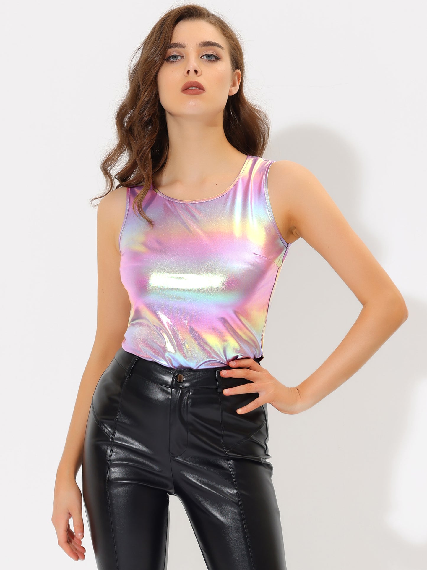Women's Shiny Party Clubwear Cami Sparkly Metallic Tank Top (Available in Plus Size)