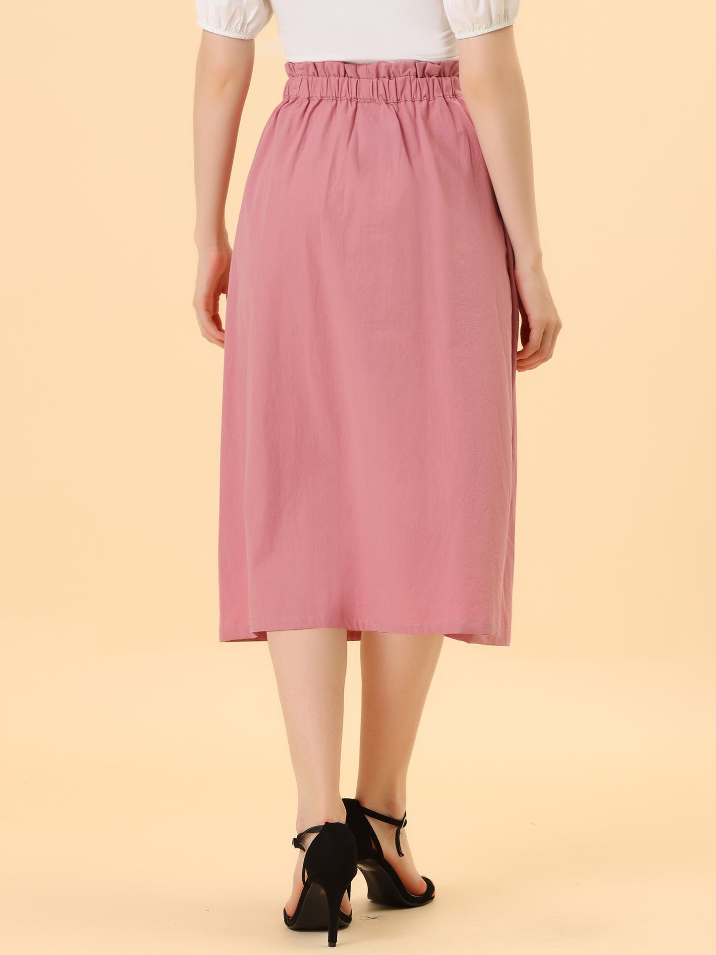 Falda informal de algodón para mujer, estilo campesino, con cintura elástica y bolsillos.