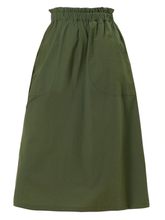 Women's Casual Cotton Skirt Elastic Waist Scrub Peasant A-Line Midi Skirts with Pockets (Available in Plus Size)
