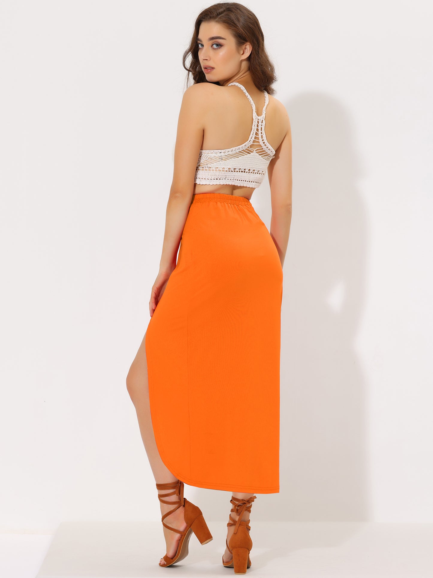 Women's Ruched Split High Waist Summer Long Maxi Skirt