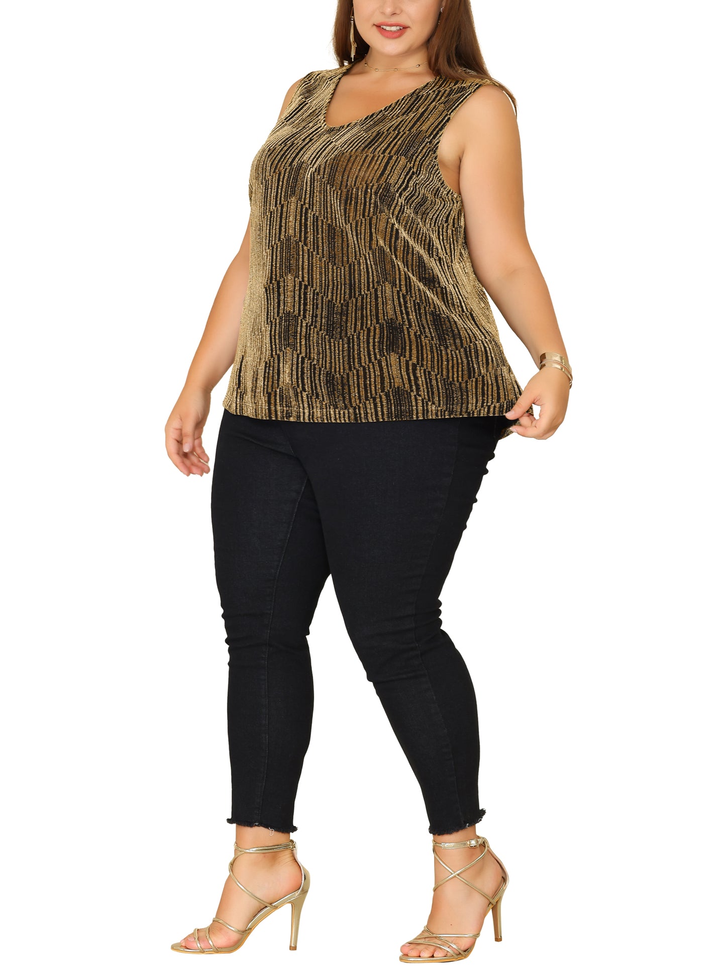 Women Plus Size Sequin Tops Sleeveless Glitter Glam Gradient Tank Vest