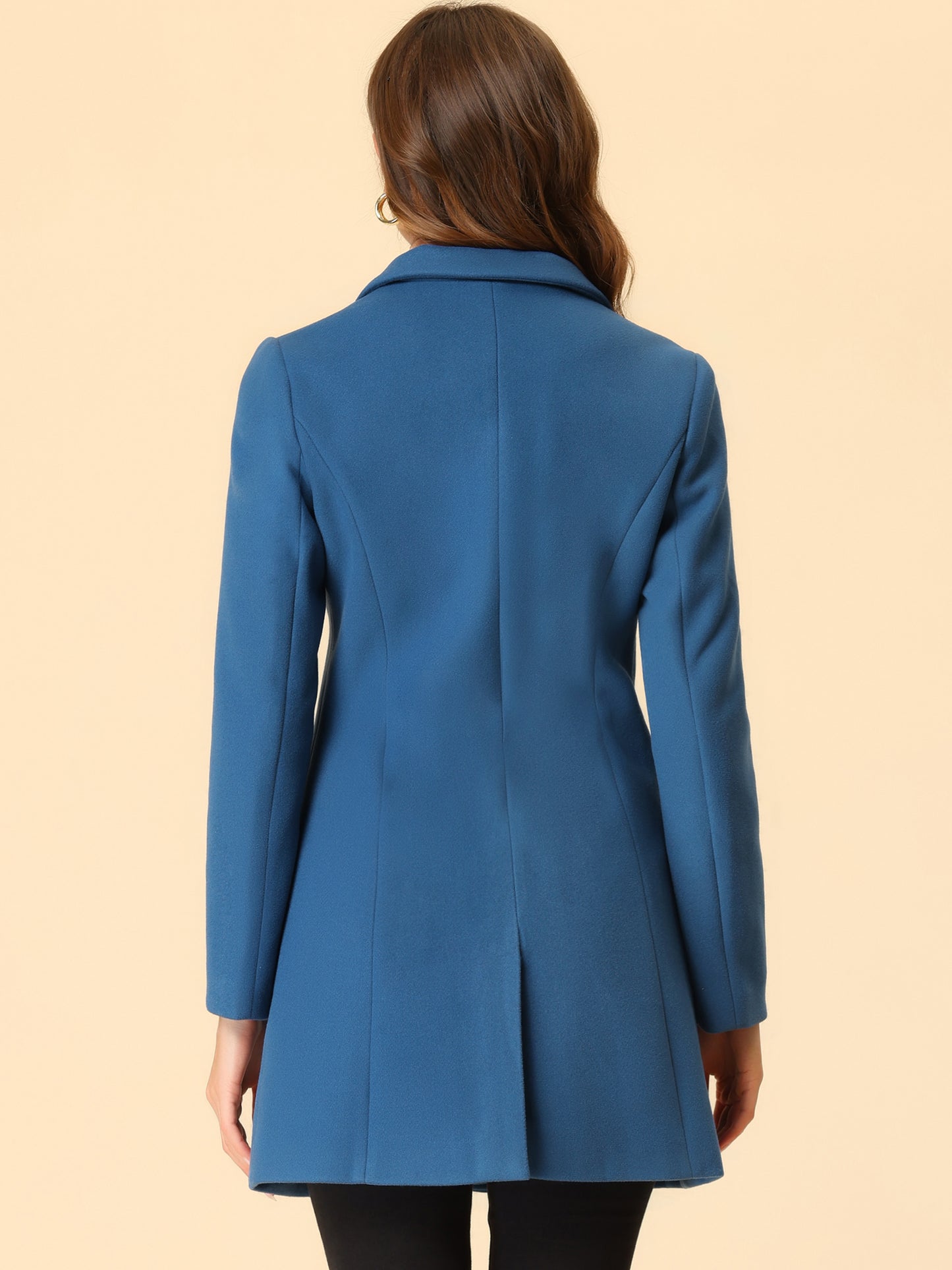 Allegra K Notched Lapel Single Breasted Outwear Winter Coat Dusty Blue