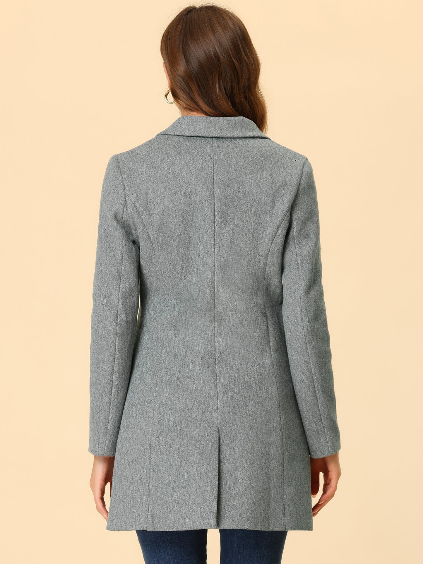 Allegra K Notched Lapel Single Breasted Outwear Winter Coat Light Grey