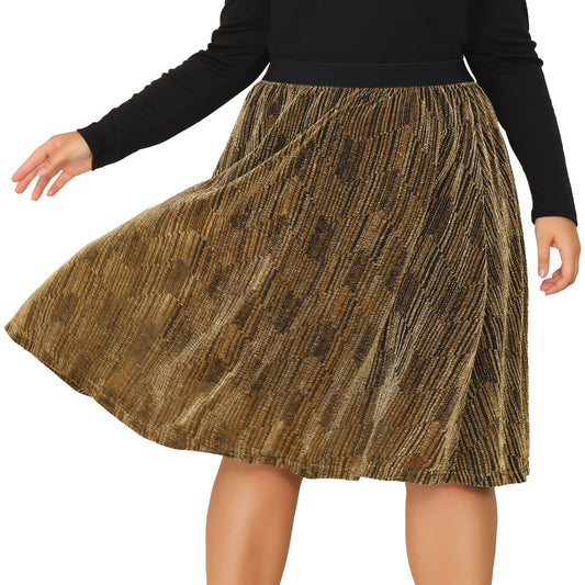 Women Plus Size Skirts Elastic Waist Metallic Party Glitter Sparkle Skirt