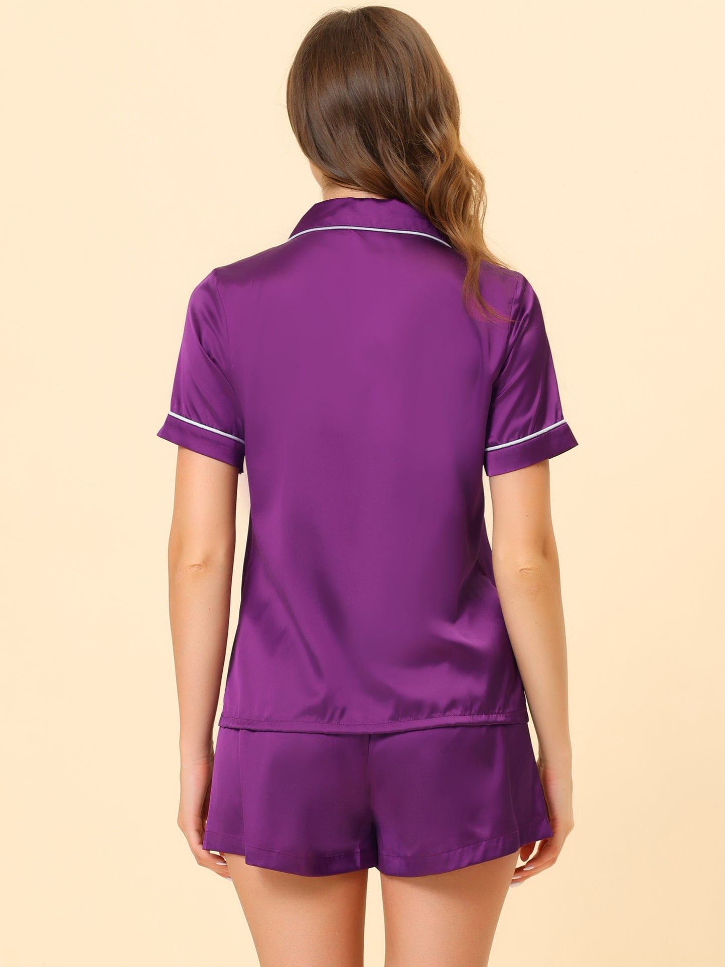 Women's Satin Pajamas Sleepshirt Button Down Top with Shorts Silky Lounge Set