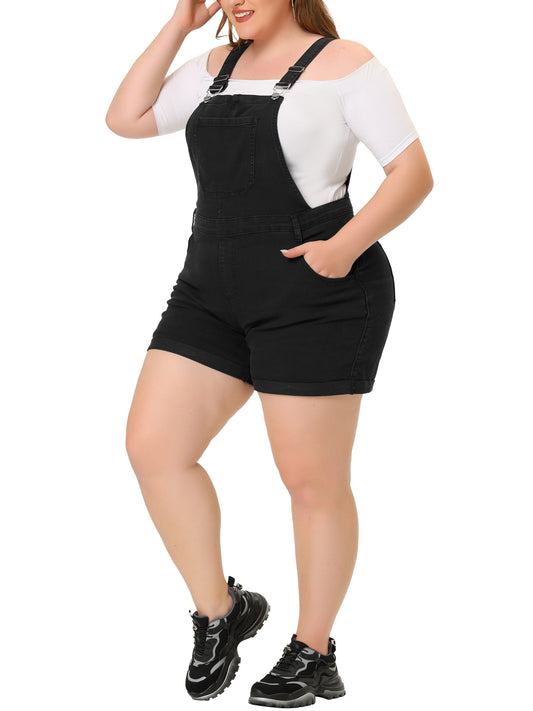 Mono de mezclilla con bolsillos y dobladillo enrollado para mujer, talla grande