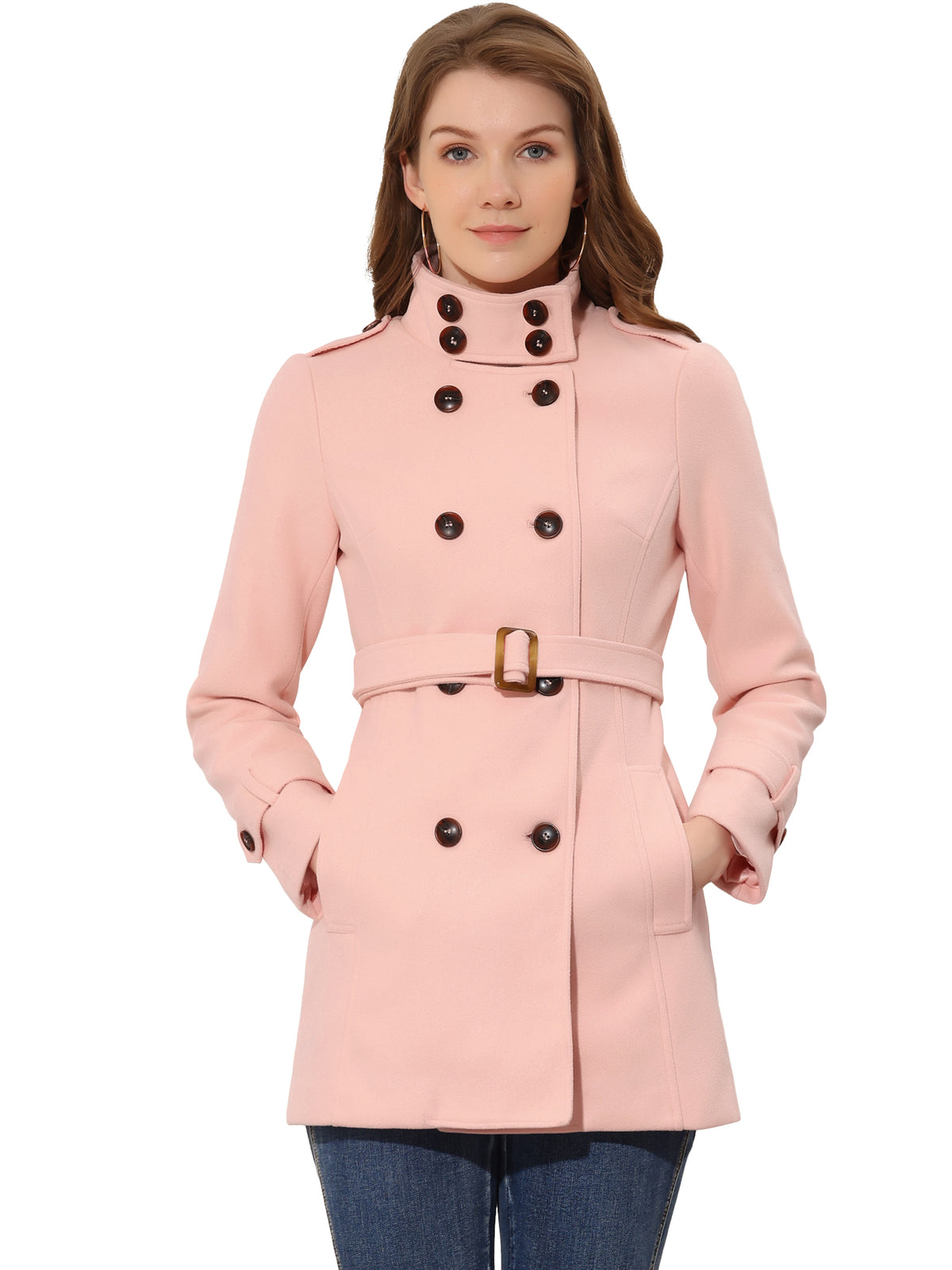Women's Winter Stand Collar Double Breasted Pockets Outwear Coat