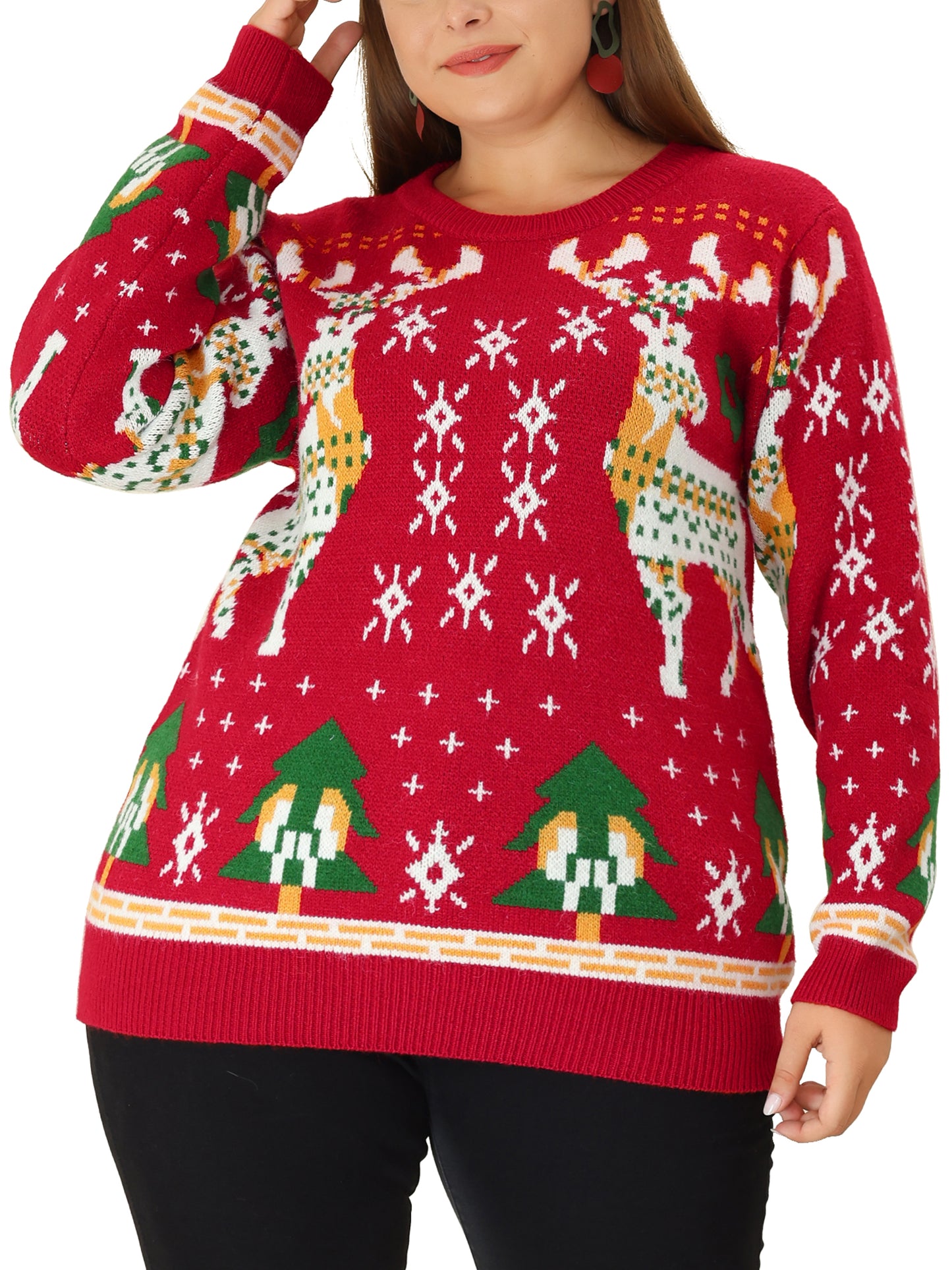 Women Plus Size Sweater Ugly Christmas Funny Cute Reindeer Snowflake Knitted Pullover Jumper Top