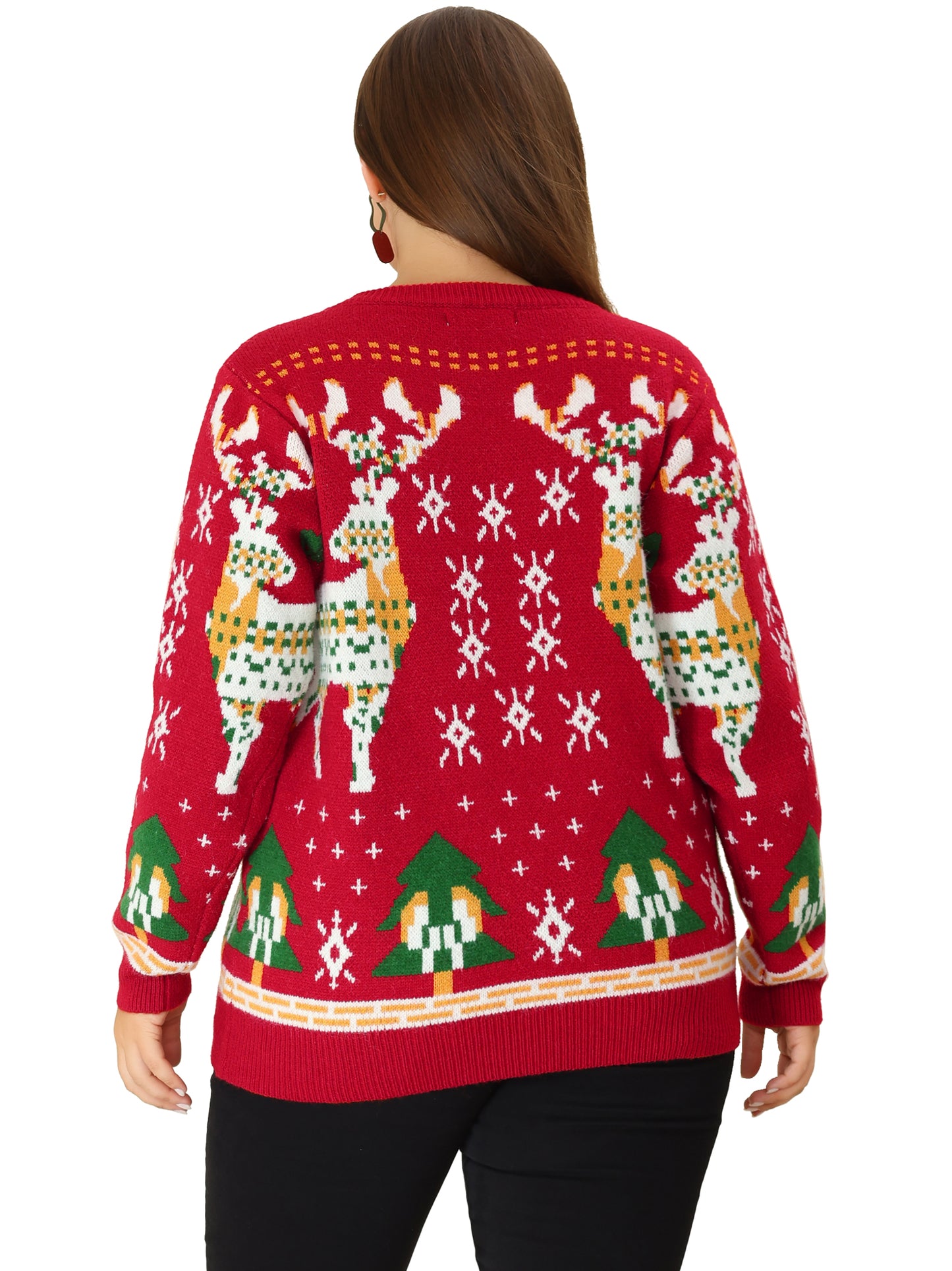 Women Plus Size Sweater Ugly Christmas Funny Cute Reindeer Snowflake Knitted Pullover Jumper Top