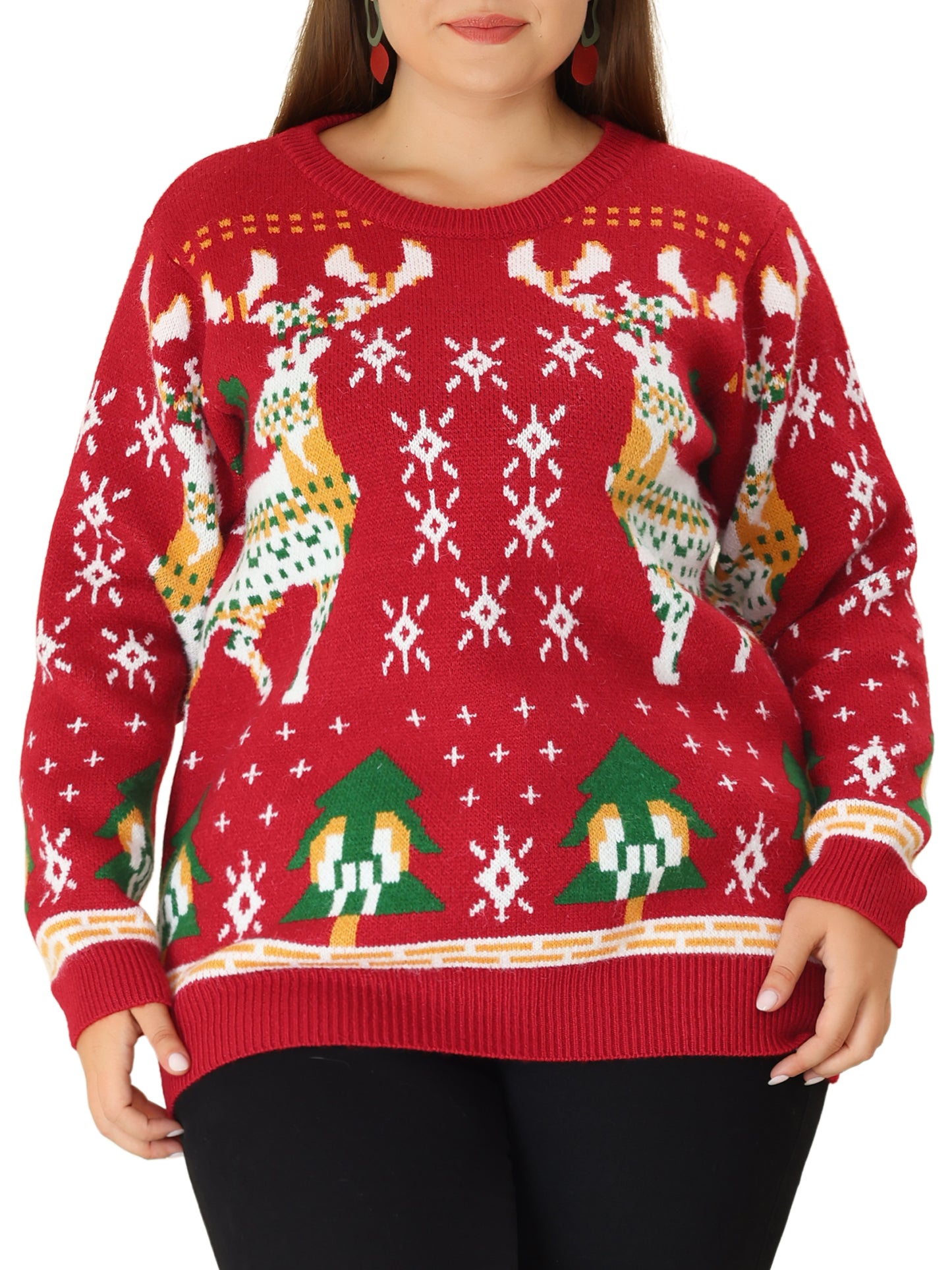 Women Plus Size Sweater Ugly Christmas Funny Cute Reindeer Snowflake Knitted Pullover Jumper Top