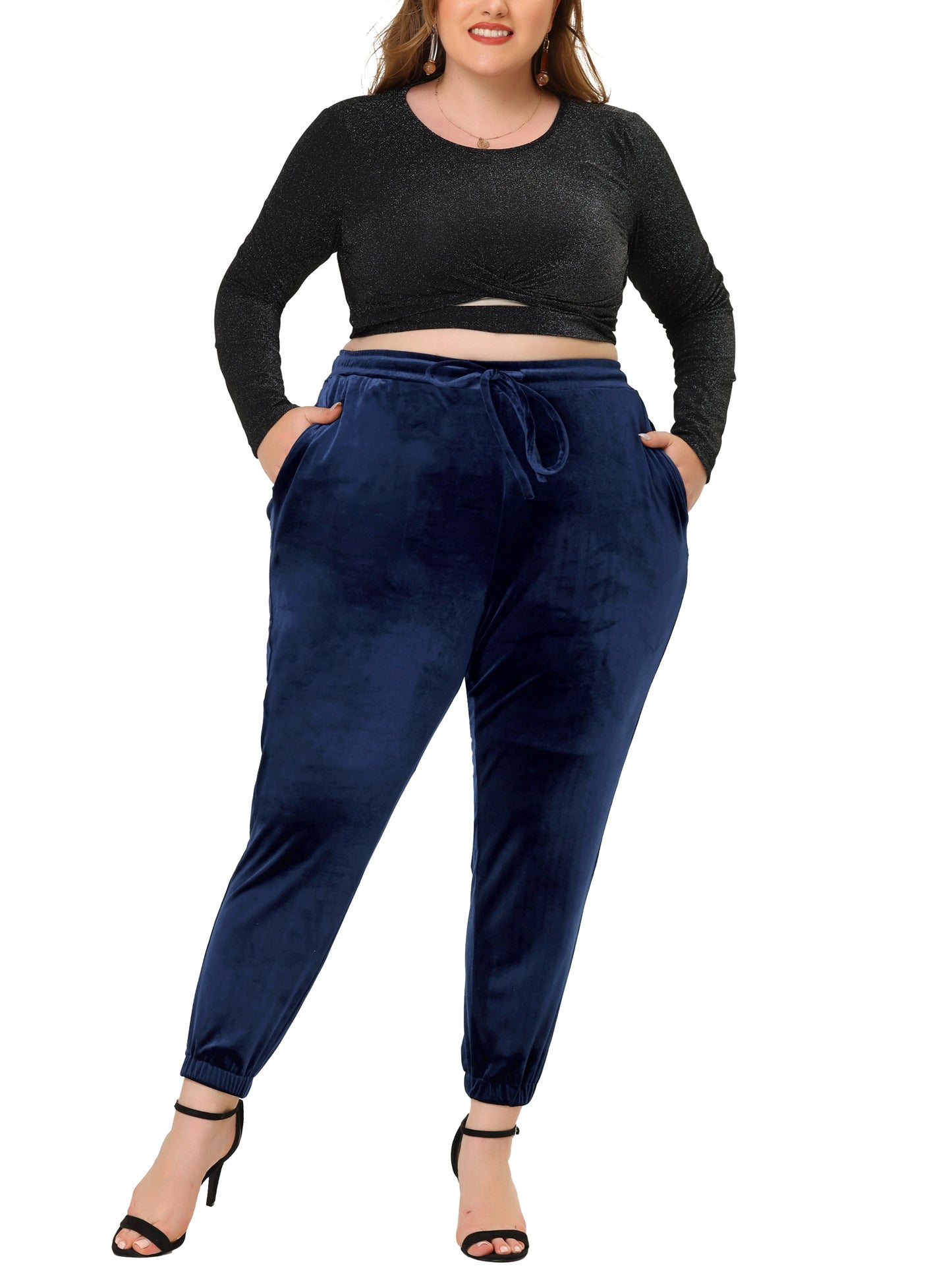 Women's Plus Size Velvet Pants Casual Elastic Lounge Sweatpants Jogger Long Pants