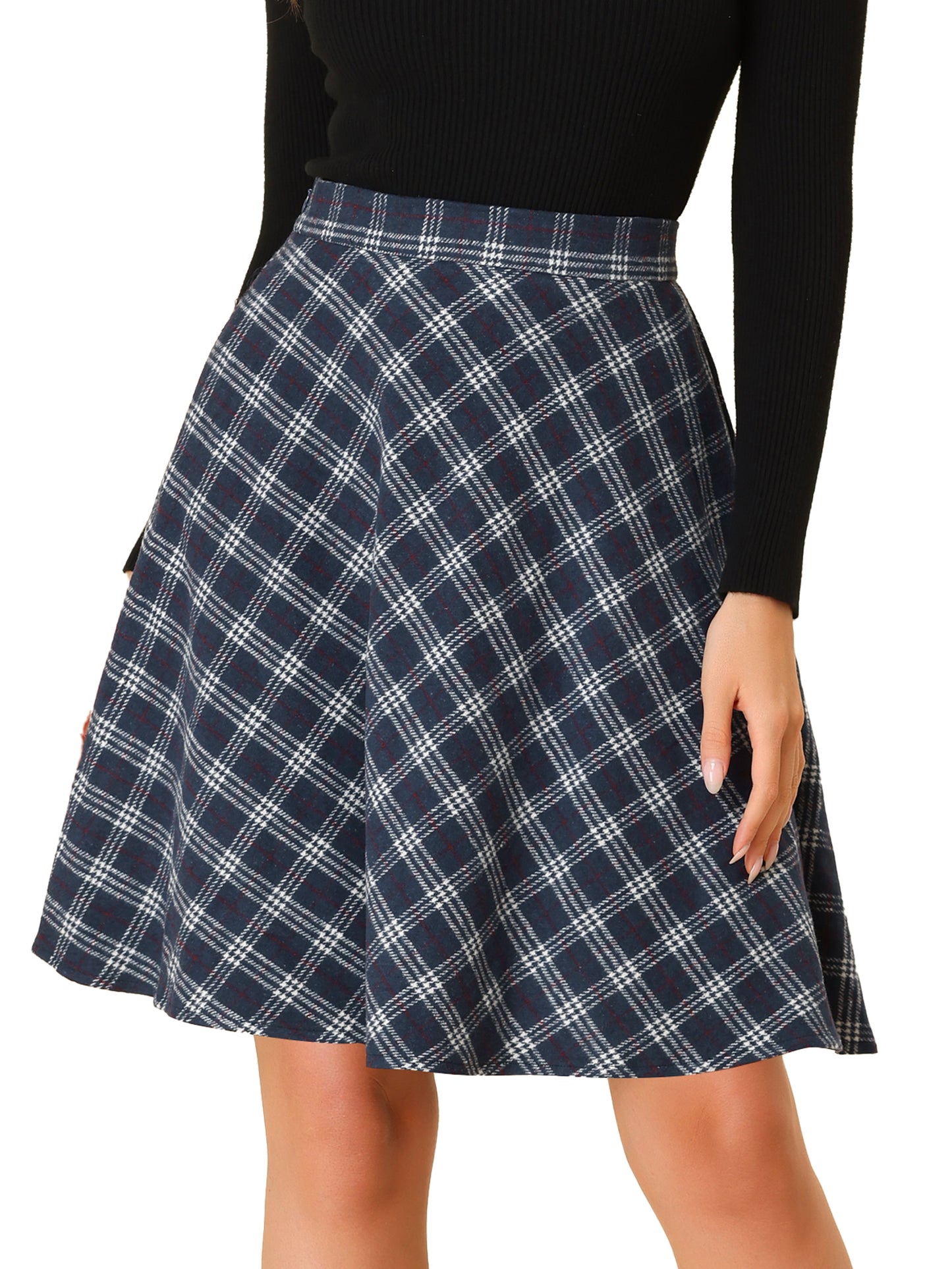 Women's Plaids Tartan Elastic Waist Knee Length A-Line Skirt