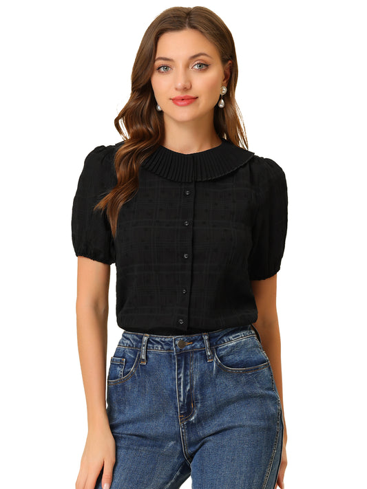 Women's Button Down Short Sleeve Pleated Collar Casual Daily Floral Blouse Shirt