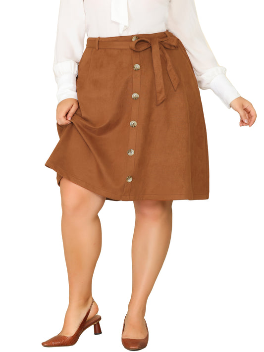Falda midi de ante sintético de talla grande para mujer, cintura elástica, corte A