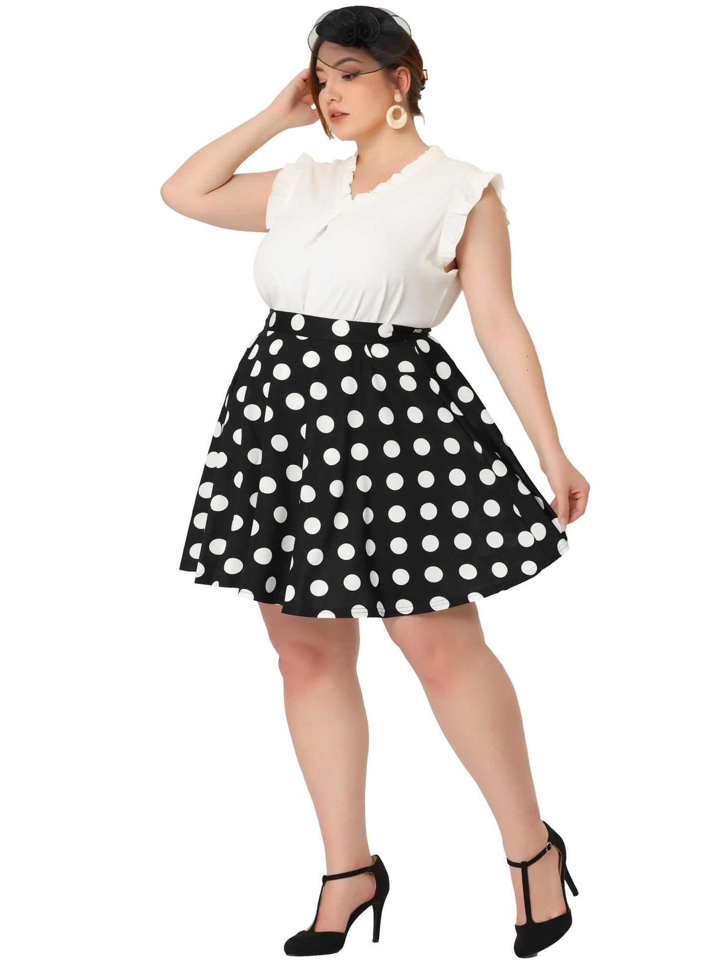 Faldas con tirantes desmontables y lunares para mujer, talla grande, corte A
