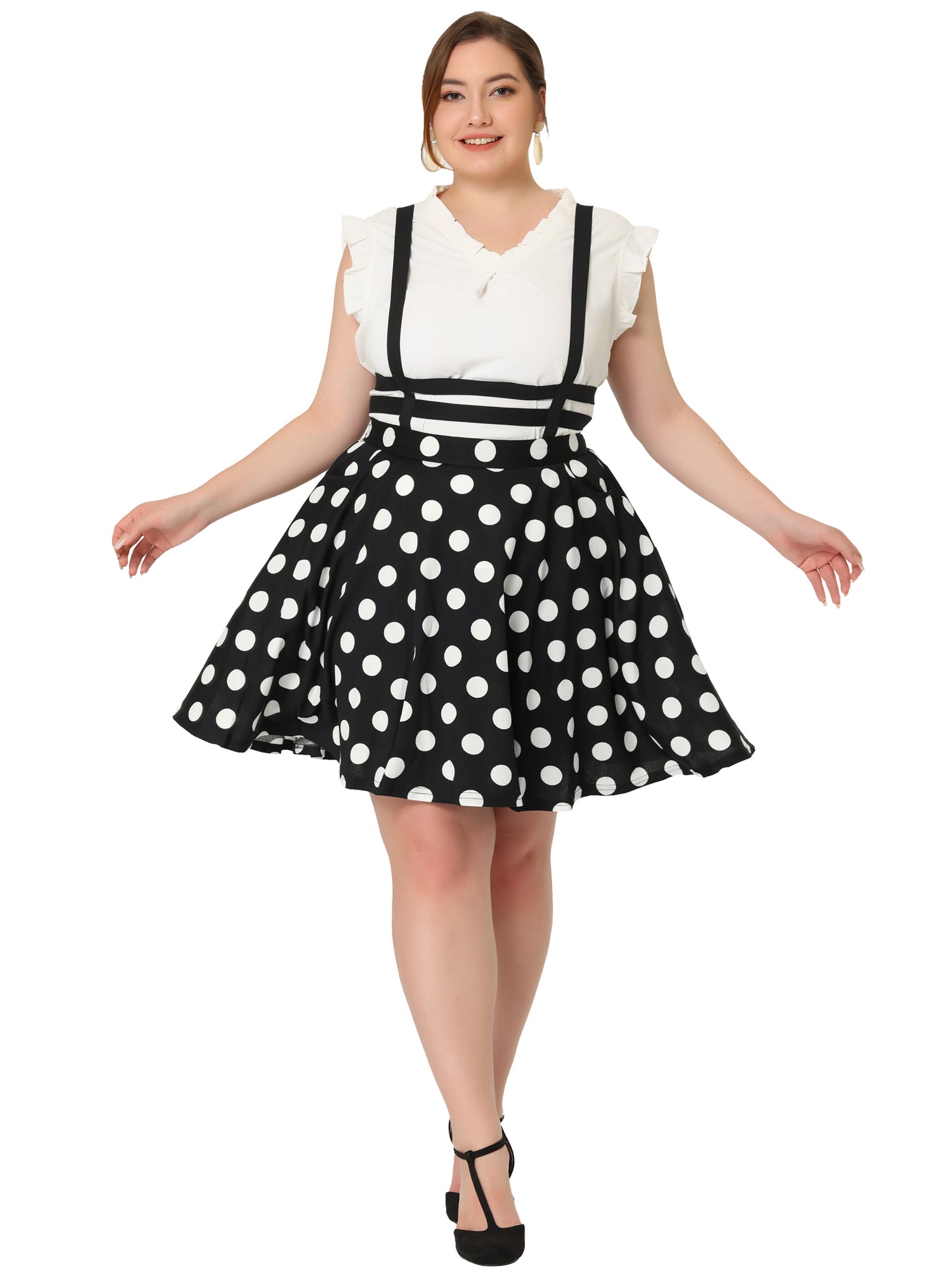 Faldas con tirantes desmontables y lunares para mujer, talla grande, corte A