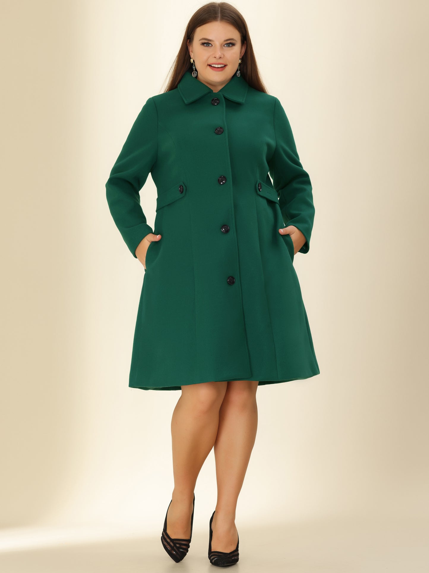 Women's Plus Size Coat Single Breasted Belted Winter Long Coat