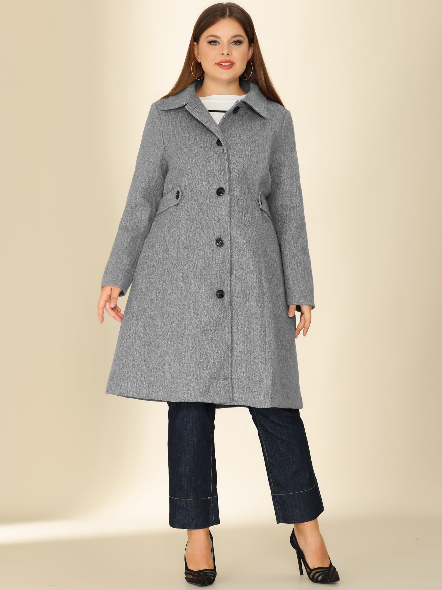 Women's Plus Size Coat Single Breasted Belted Winter Long Coat