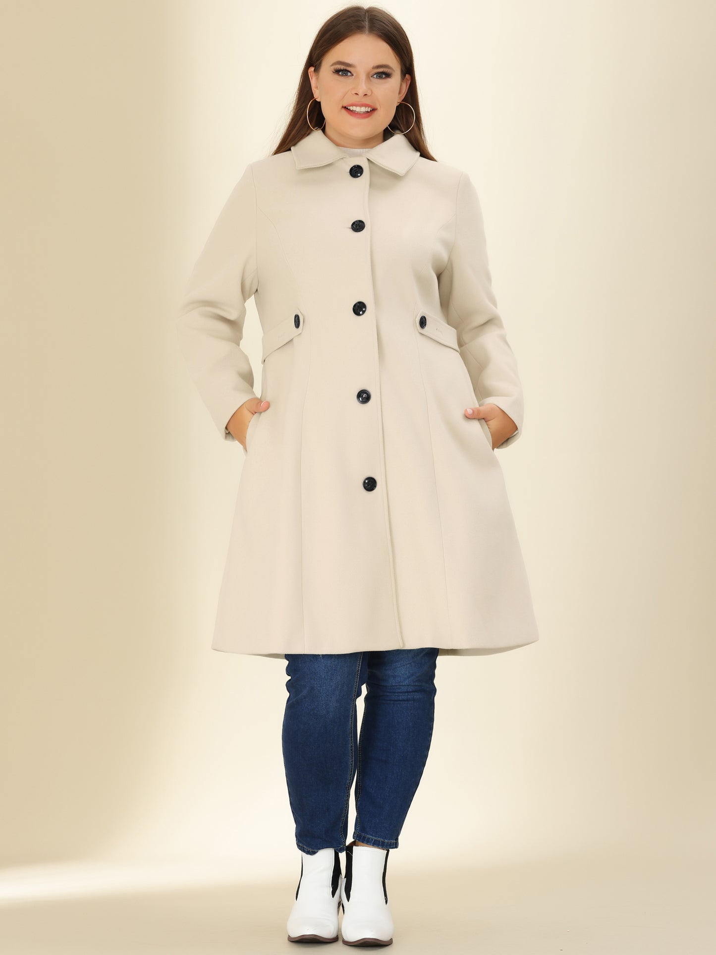 Women's Plus Size Coat Single Breasted Belted Winter Long Coat